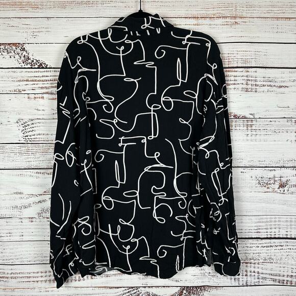 Womens Eloquii Black White Abstract Print Button Up Blouse Long Sleeve Career 20 - Picture 3 of 6
